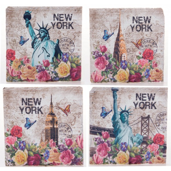 Vintage Floral New York City 4 Set Coaster